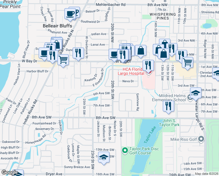 map of restaurants, bars, coffee shops, grocery stores, and more near 2032 Gatewood Drive in Largo