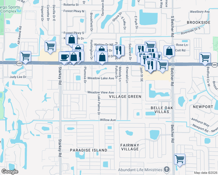 map of restaurants, bars, coffee shops, grocery stores, and more near 3090 Brookview Avenue in Largo
