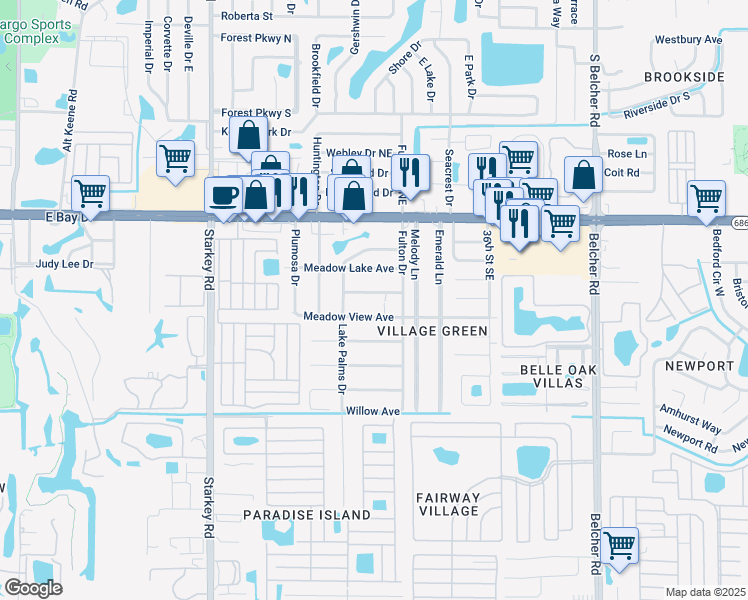 map of restaurants, bars, coffee shops, grocery stores, and more near 3090 Brookview Avenue in Largo