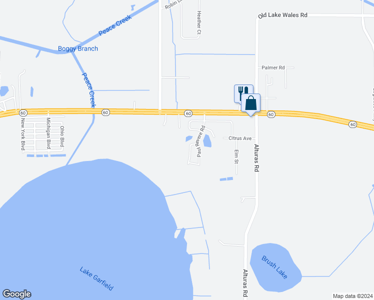 map of restaurants, bars, coffee shops, grocery stores, and more near 111 Patrick Henry Road in Bartow