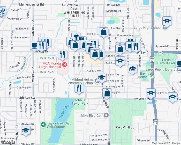 map of restaurants, bars, coffee shops, grocery stores, and more near 1003 3rd Avenue Southwest in Largo