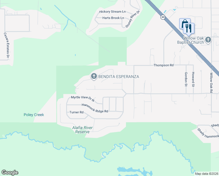map of restaurants, bars, coffee shops, grocery stores, and more near 4337 Upper Meadow Ridge Avenue in Mulberry