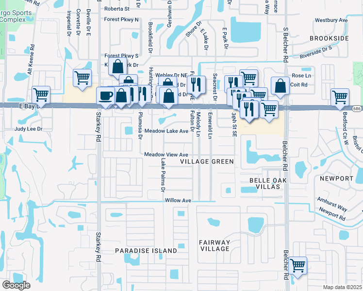 map of restaurants, bars, coffee shops, grocery stores, and more near 3090 Brookview Avenue in Largo