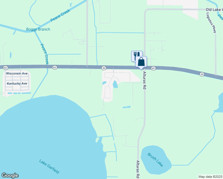 map of restaurants, bars, coffee shops, grocery stores, and more near 128 Paul Revere Road in Bartow