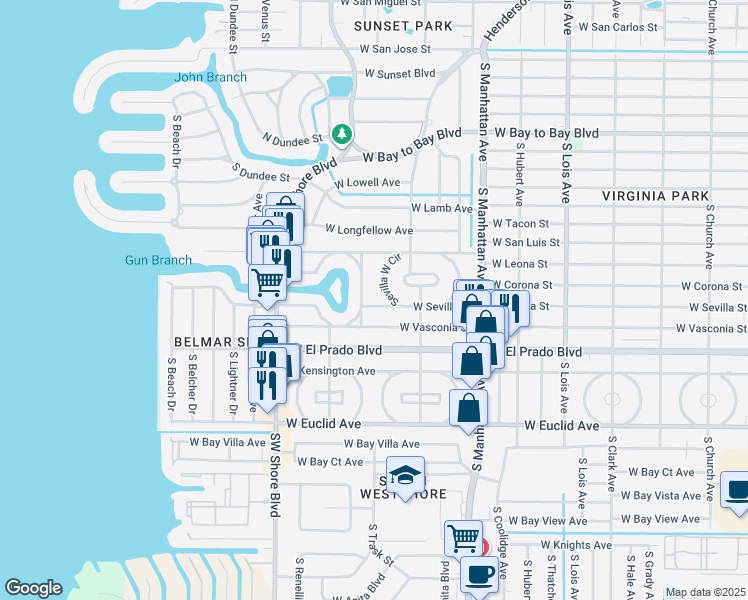 map of restaurants, bars, coffee shops, grocery stores, and more near 4517 West Sevilla Street in Tampa