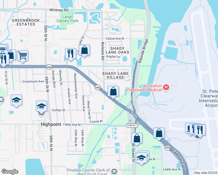 map of restaurants, bars, coffee shops, grocery stores, and more near 5218 Bay Isle Circle in Clearwater