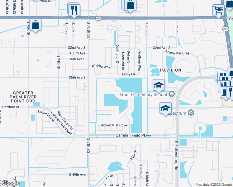 map of restaurants, bars, coffee shops, grocery stores, and more near 8426 Canterbury Lake Boulevard in Tampa
