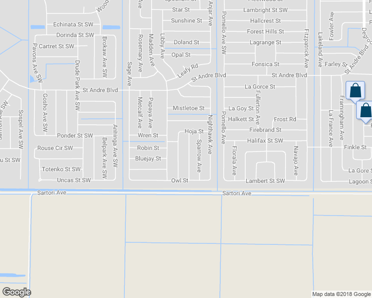 map of restaurants, bars, coffee shops, grocery stores, and more near 3264 Hummingbird Avenue in Palm Bay