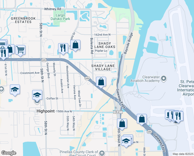 map of restaurants, bars, coffee shops, grocery stores, and more near 5220 Bay Isle Circle in Clearwater