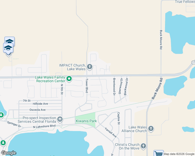 map of restaurants, bars, coffee shops, grocery stores, and more near 1427 Chamberlain Loop in Lake Wales