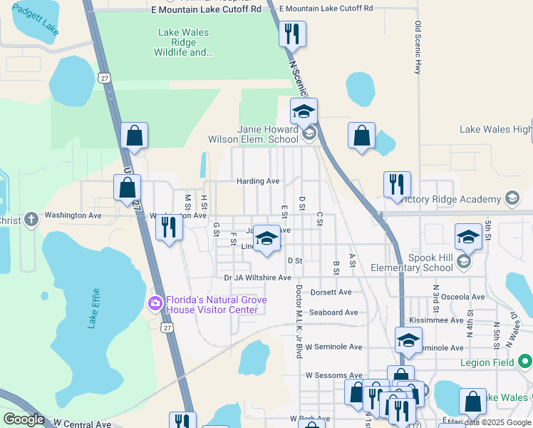map of restaurants, bars, coffee shops, grocery stores, and more near in Lake Wales