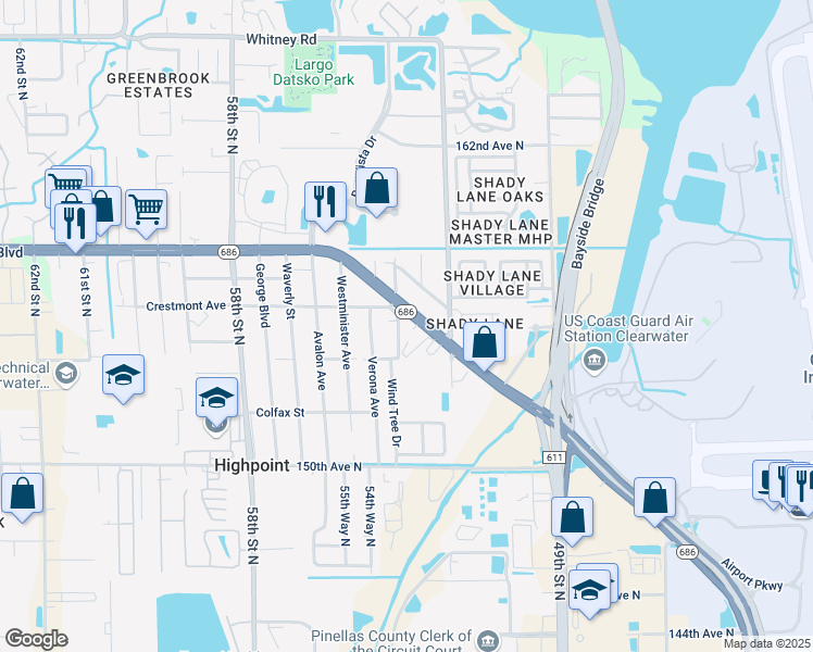map of restaurants, bars, coffee shops, grocery stores, and more near 15431 Alma Avenue in Clearwater