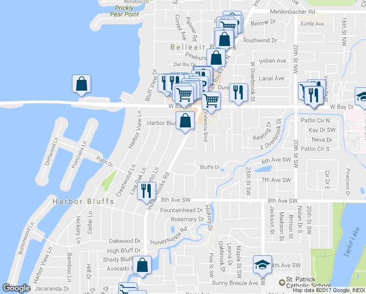 map of restaurants, bars, coffee shops, grocery stores, and more near 2887 Bel Forest Drive in Belleair Bluffs