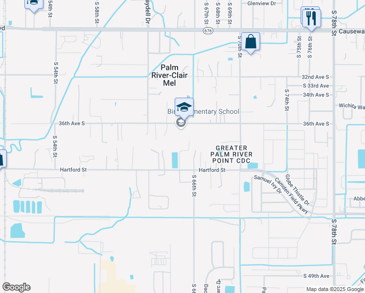 map of restaurants, bars, coffee shops, grocery stores, and more near 3808 South 66th Street in Tampa