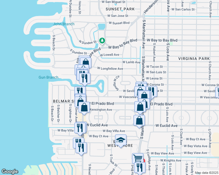 map of restaurants, bars, coffee shops, grocery stores, and more near 4517 West Sevilla Street in Tampa