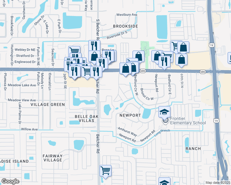 map of restaurants, bars, coffee shops, grocery stores, and more near 4215 East Bay Drive in Clearwater