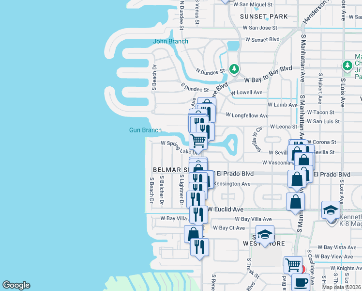 map of restaurants, bars, coffee shops, grocery stores, and more near 4903 West Spring Lake Drive in Tampa