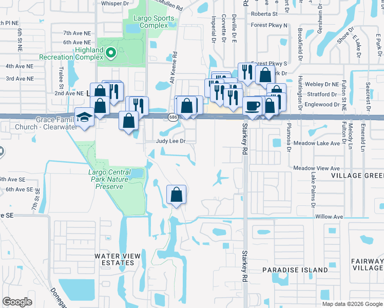 map of restaurants, bars, coffee shops, grocery stores, and more near in Largo