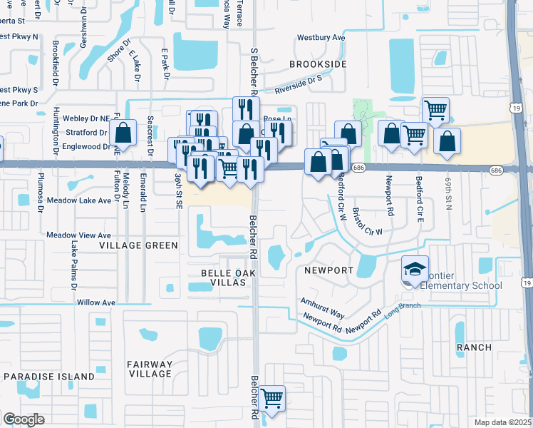 map of restaurants, bars, coffee shops, grocery stores, and more near 4013 Audubon Drive in Largo