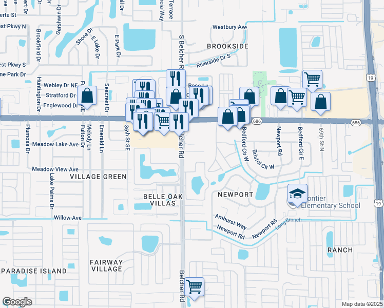 map of restaurants, bars, coffee shops, grocery stores, and more near 4017 Audubon Drive in Largo