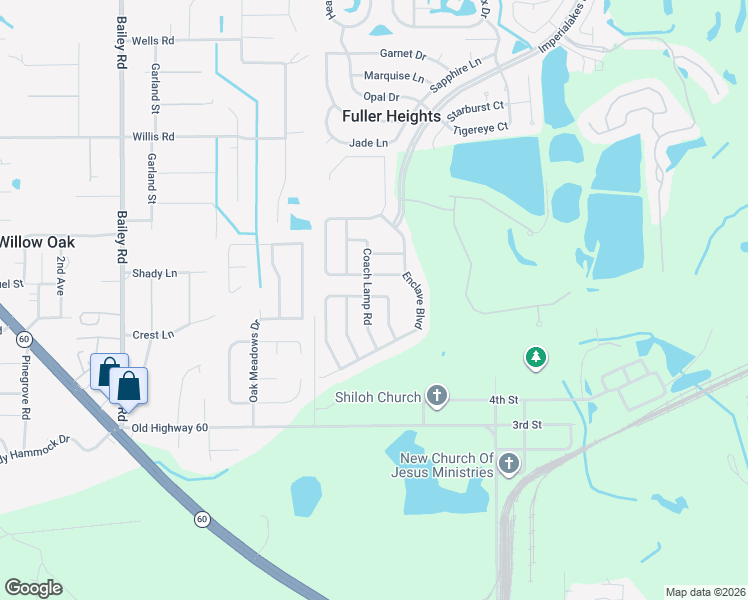 map of restaurants, bars, coffee shops, grocery stores, and more near 2933 Coach Lamp Road in Mulberry