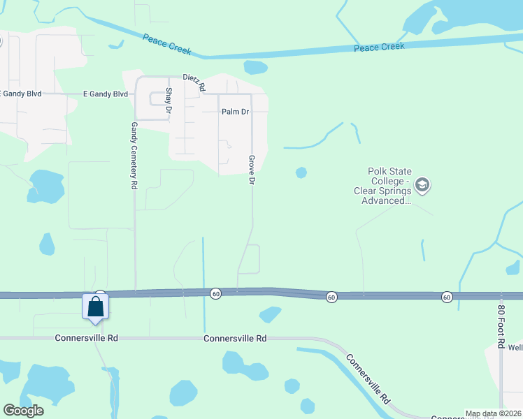 map of restaurants, bars, coffee shops, grocery stores, and more near 550 Grove Drive in Bartow