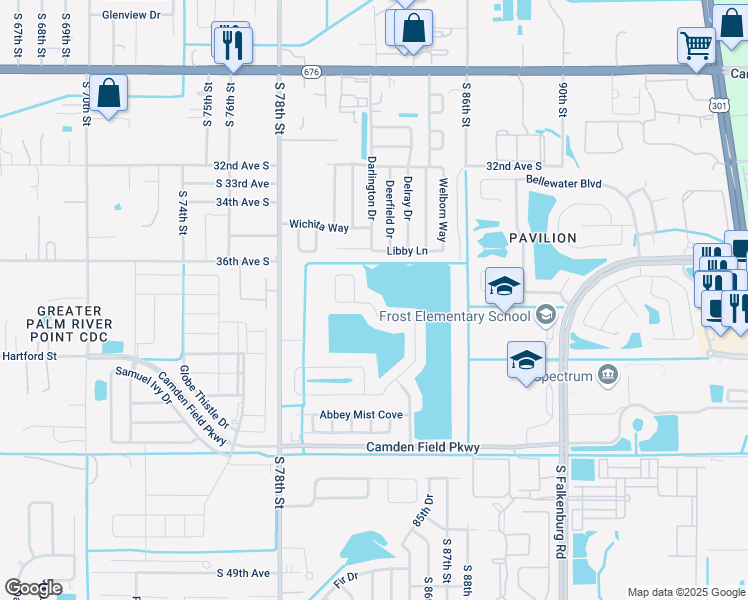 map of restaurants, bars, coffee shops, grocery stores, and more near 8426 Canterbury Lake Boulevard in Tampa