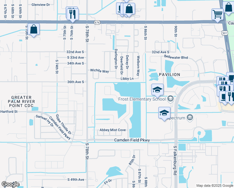 map of restaurants, bars, coffee shops, grocery stores, and more near 8426 Canterbury Lake Boulevard in Tampa