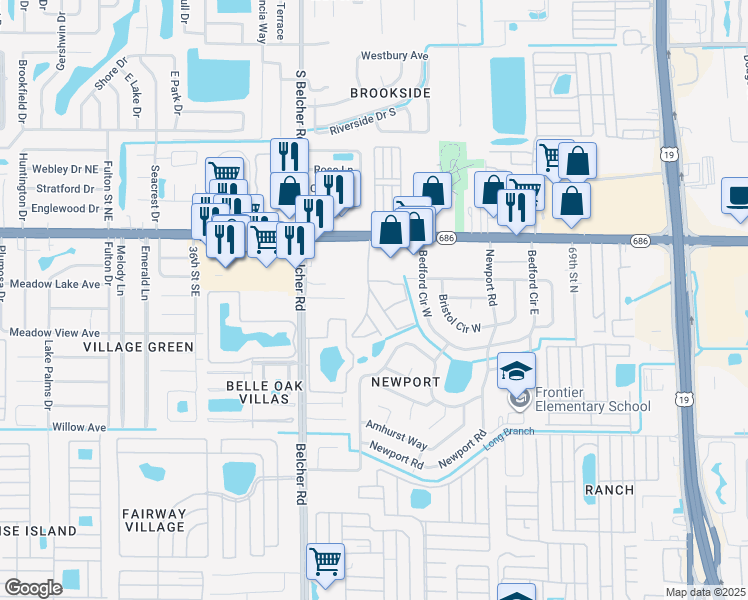map of restaurants, bars, coffee shops, grocery stores, and more near 4215 East Bay Drive in Clearwater