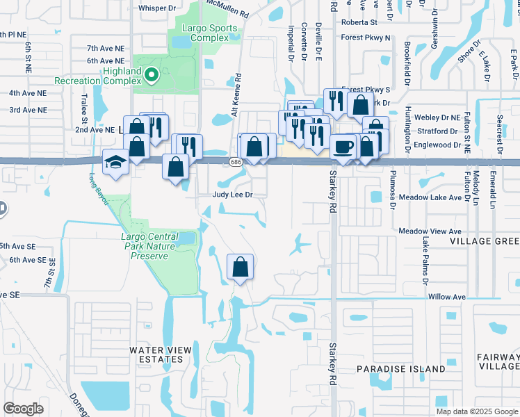 map of restaurants, bars, coffee shops, grocery stores, and more near in Largo