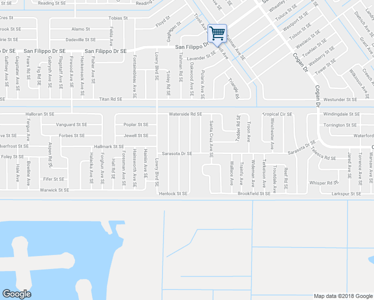 map of restaurants, bars, coffee shops, grocery stores, and more near 3198 Weyburn Avenue Southeast in Palm Bay
