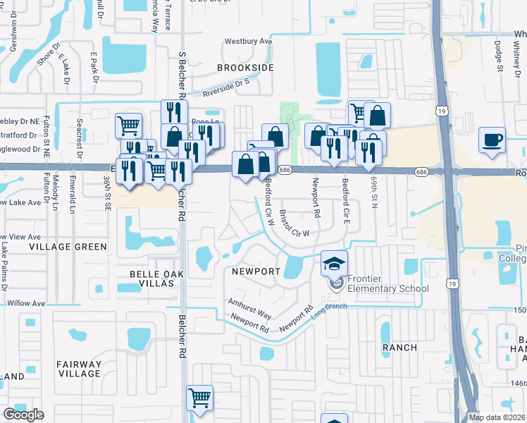 map of restaurants, bars, coffee shops, grocery stores, and more near 4215 East Bay Drive in Clearwater