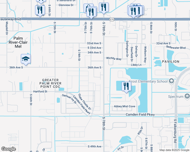 map of restaurants, bars, coffee shops, grocery stores, and more near 3801 South 78th Street in Tampa