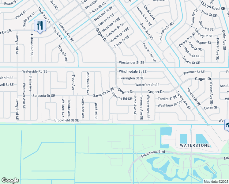 map of restaurants, bars, coffee shops, grocery stores, and more near 3215 Telesca Road Southeast in Palm Bay