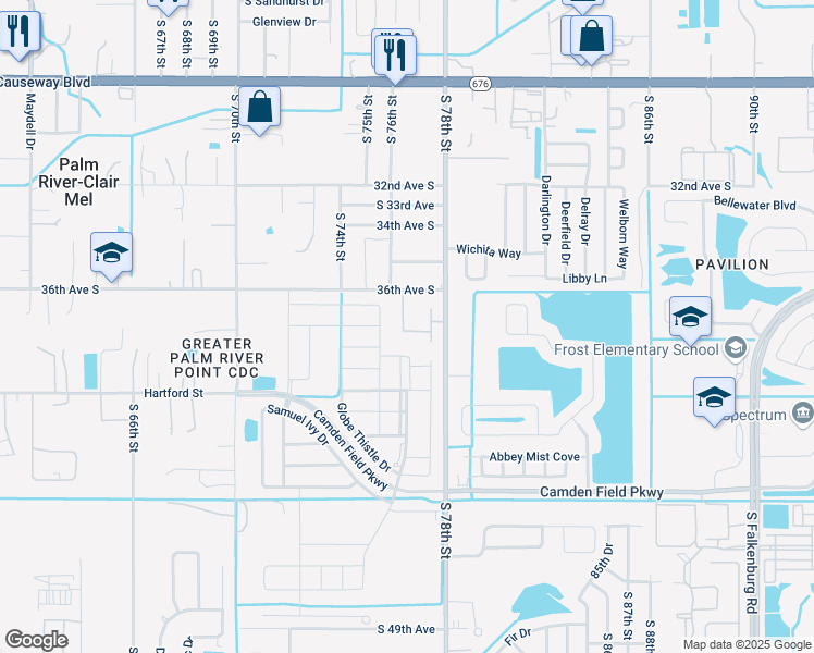 map of restaurants, bars, coffee shops, grocery stores, and more near 3801 South 78th Street in Tampa