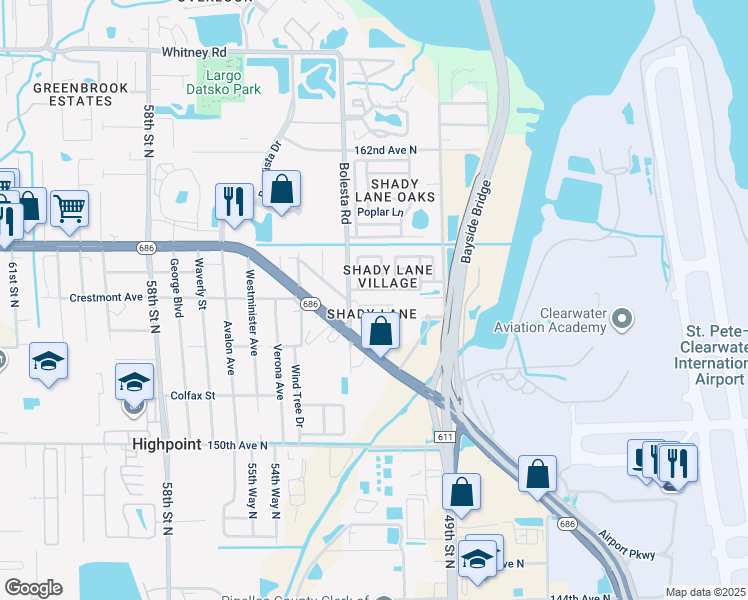 map of restaurants, bars, coffee shops, grocery stores, and more near 5218 Bay Isle Circle in Clearwater