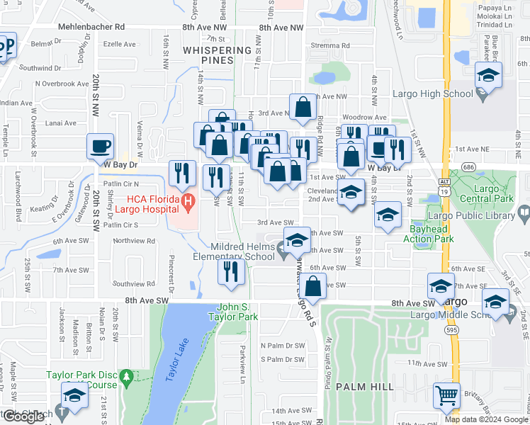 map of restaurants, bars, coffee shops, grocery stores, and more near 1003 3rd Avenue Southwest in Largo
