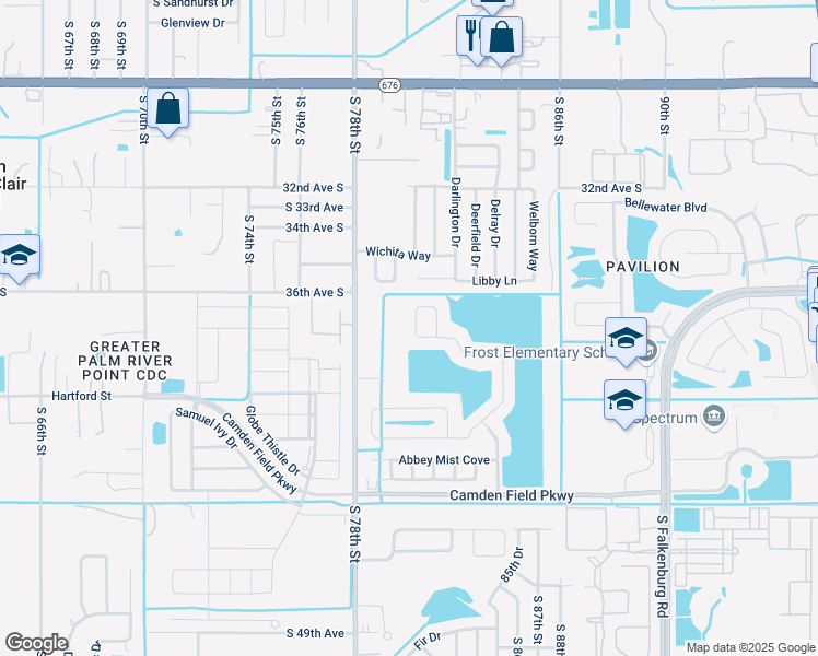 map of restaurants, bars, coffee shops, grocery stores, and more near 8518 Canterbury Lake Boulevard in Tampa
