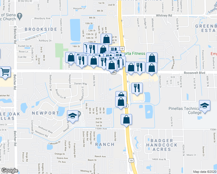 map of restaurants, bars, coffee shops, grocery stores, and more near 5265 East Bay Drive in Clearwater