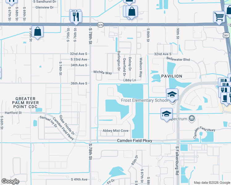 map of restaurants, bars, coffee shops, grocery stores, and more near 8546 Canterbury Lake Boulevard in Tampa