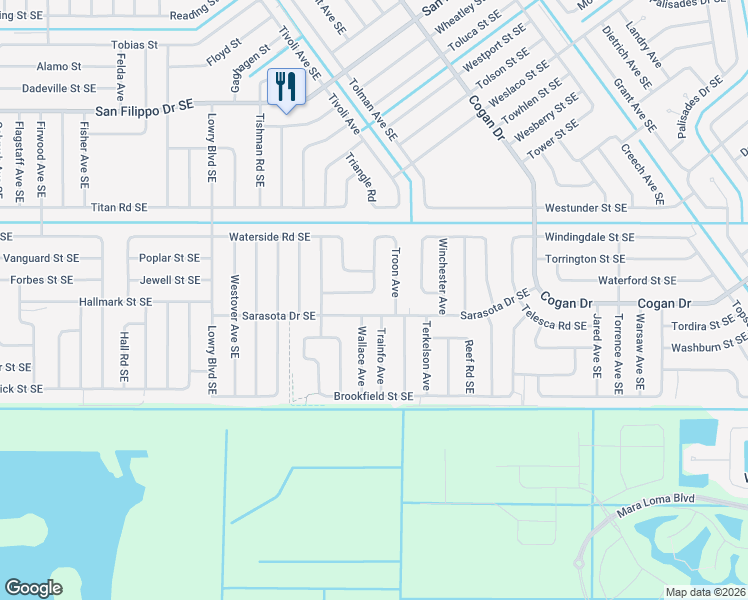 map of restaurants, bars, coffee shops, grocery stores, and more near 827 Tedder Road Southeast in Palm Bay