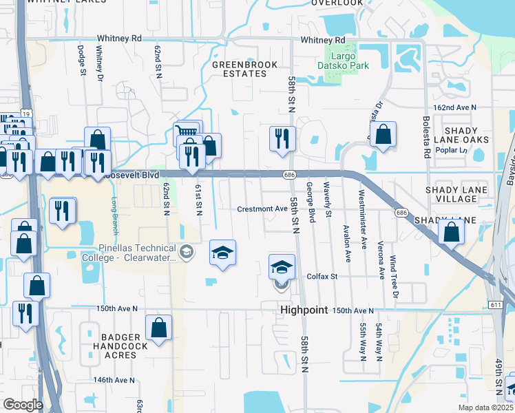 map of restaurants, bars, coffee shops, grocery stores, and more near 15659 Morgan Street in Clearwater