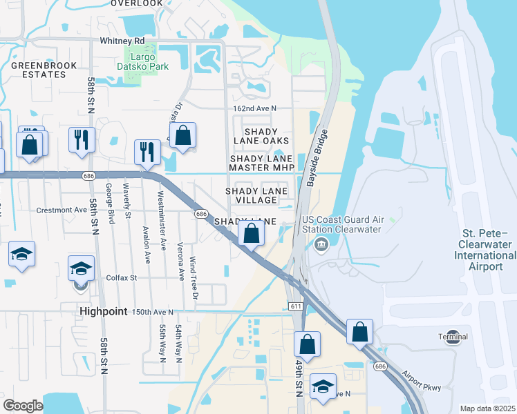 map of restaurants, bars, coffee shops, grocery stores, and more near 1036 Johns Street in Clearwater