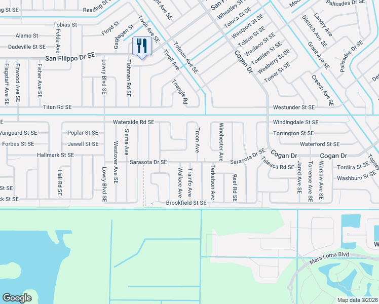map of restaurants, bars, coffee shops, grocery stores, and more near 827 Tedder Road Southeast in Palm Bay