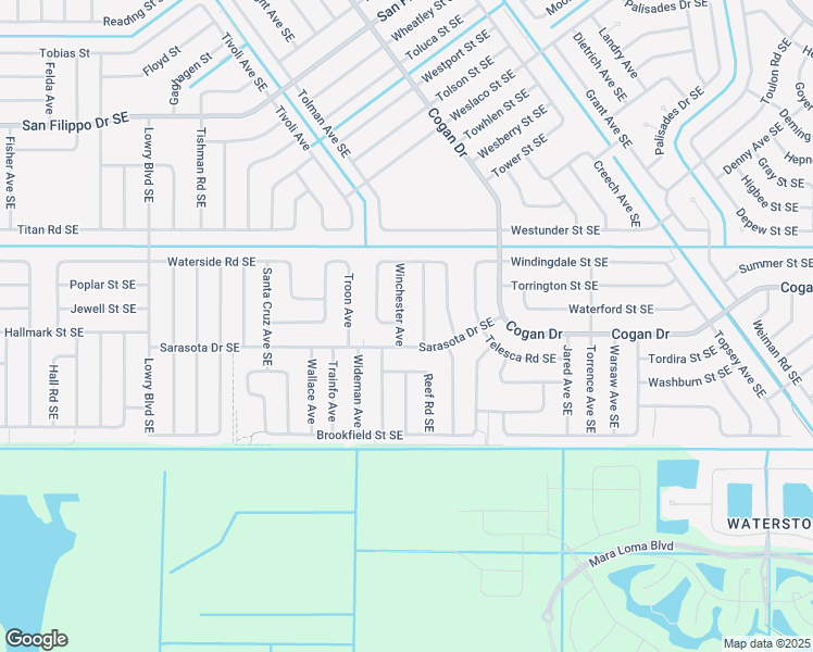 map of restaurants, bars, coffee shops, grocery stores, and more near 3179 Winchester Avenue in Palm Bay