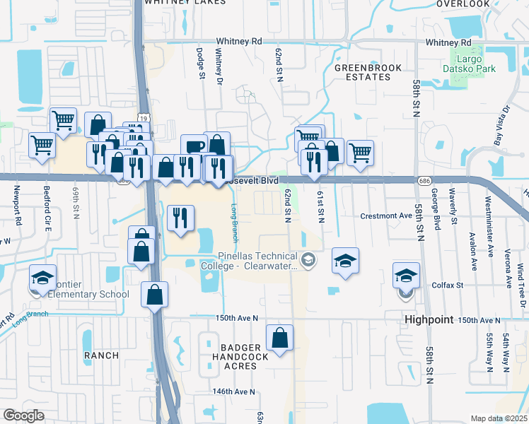 map of restaurants, bars, coffee shops, grocery stores, and more near 6 Saint C in Clearwater
