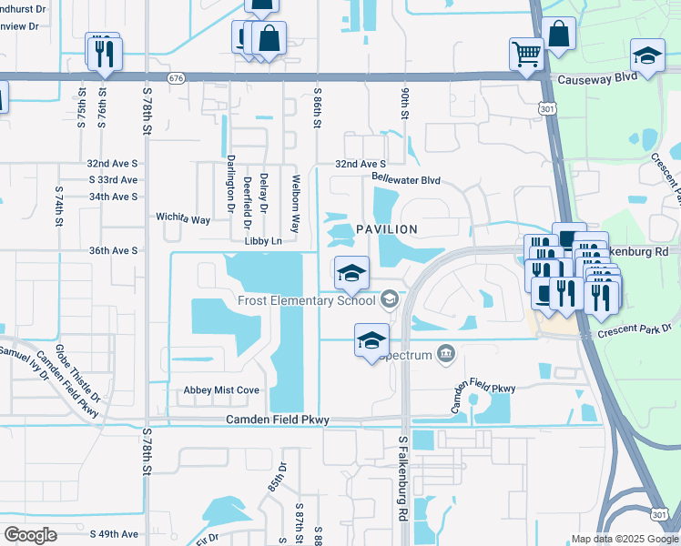 map of restaurants, bars, coffee shops, grocery stores, and more near 9010 Egret Cove Circle in Riverview
