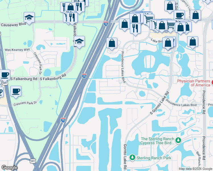 map of restaurants, bars, coffee shops, grocery stores, and more near 2807 Lantern Hill Avenue in Brandon