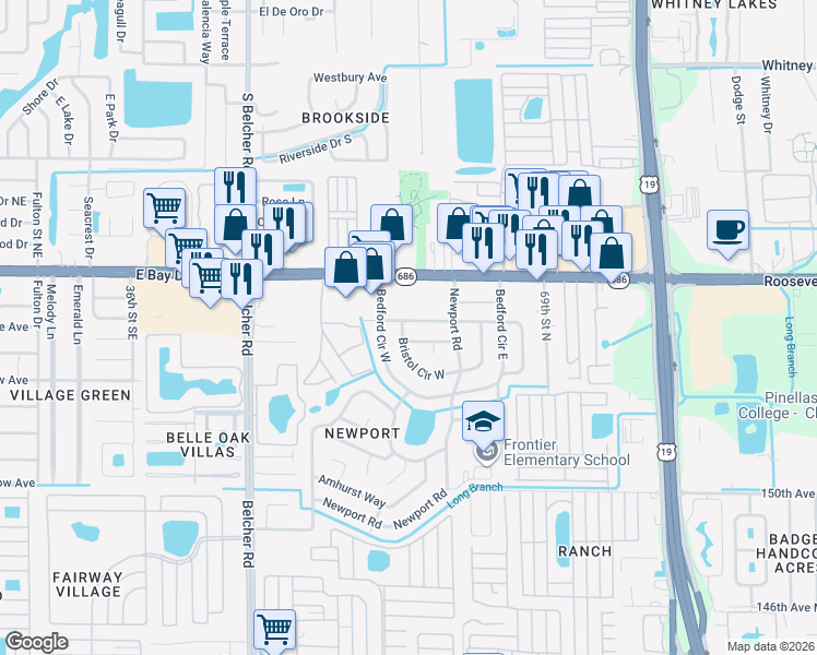 map of restaurants, bars, coffee shops, grocery stores, and more near 7236 Darien Way in Clearwater