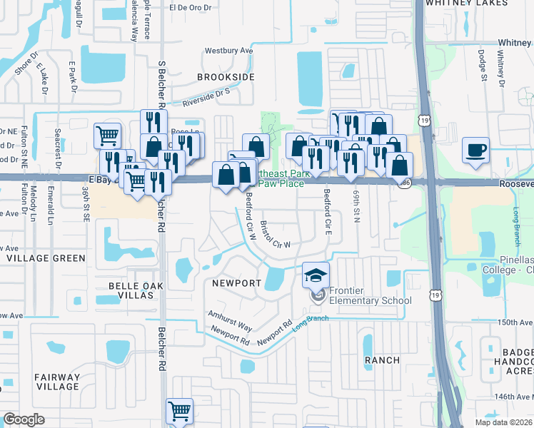 map of restaurants, bars, coffee shops, grocery stores, and more near 7255 Darien Way in Clearwater